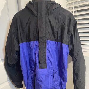 JA7024- Vintage REI Outdoor Jacket Unisex M Black Purple Hooded Waterproof Shell
